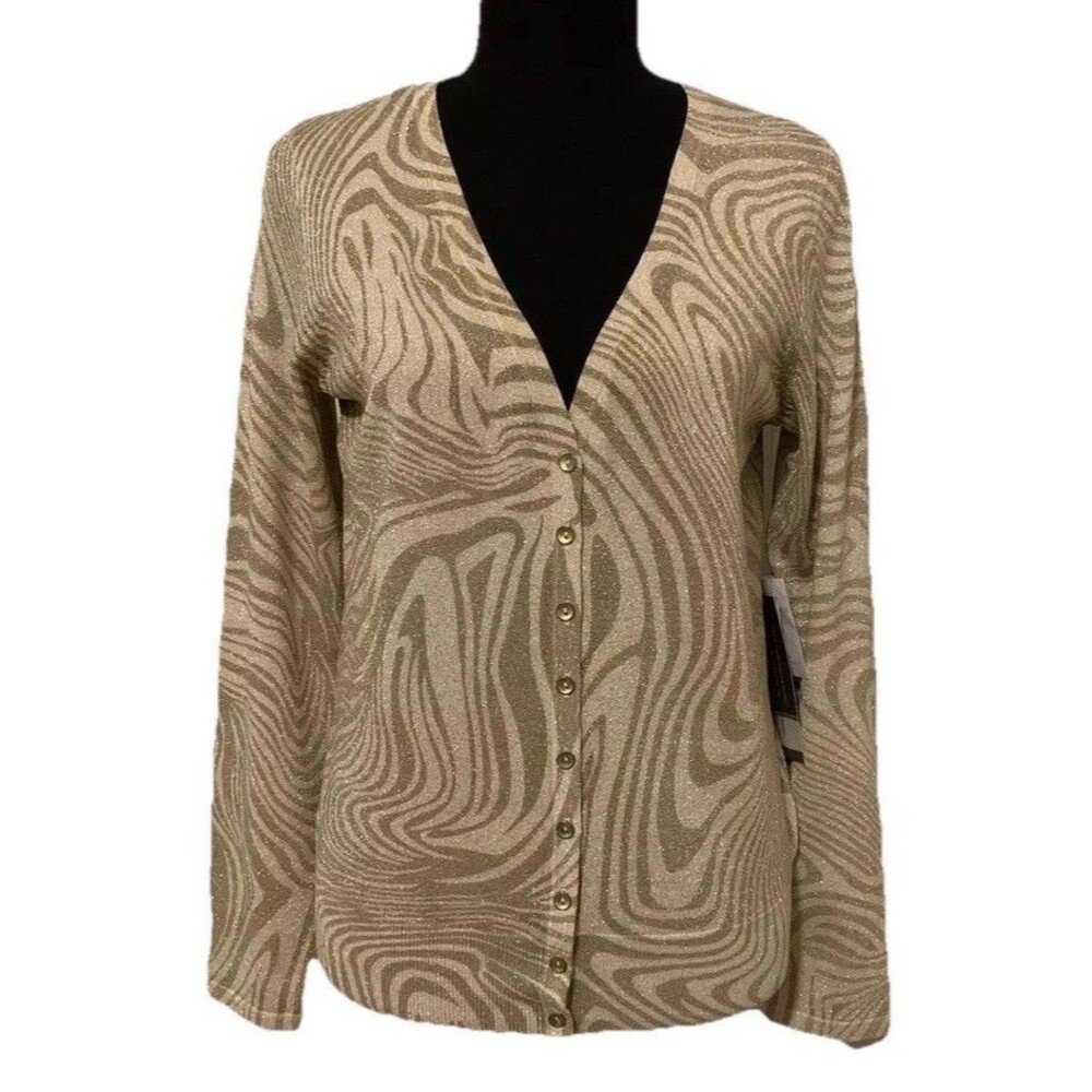 Josephine Chaus Sweater Cardigan Size Small S Gold Abstract NWT